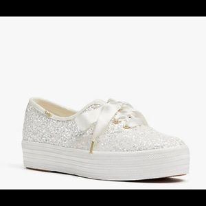 Ked & Kate Spade white glitter platform wedding sneakers